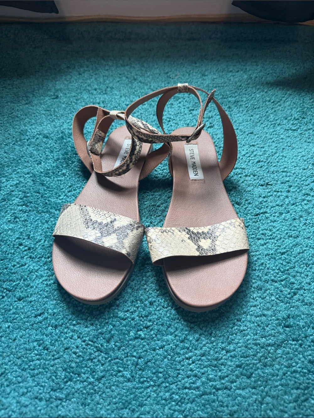 Steve Madden Tan Snake-Print Ankle Strap Sandals